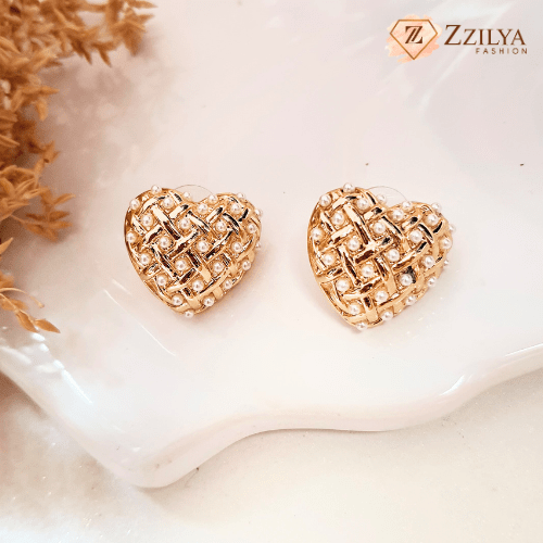 Golden Pearl Heart 18k Gold Plated Earrings