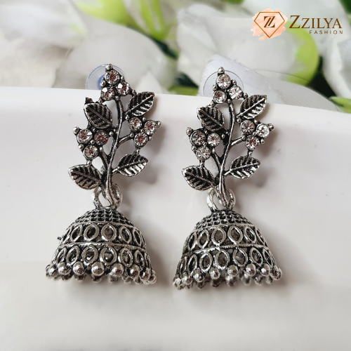 Silver Sparkle Oxidized Jhumka