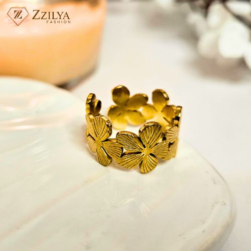 Floral band anti tarnish rings for women