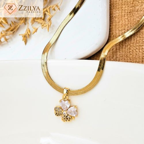 Floral studded anti tarnish golden neckpiece