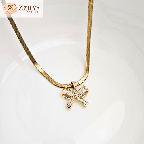 Bow studded anti tarnish neckpiece for women