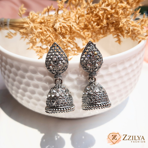 Silver Slate Stone Jhumka Earrings