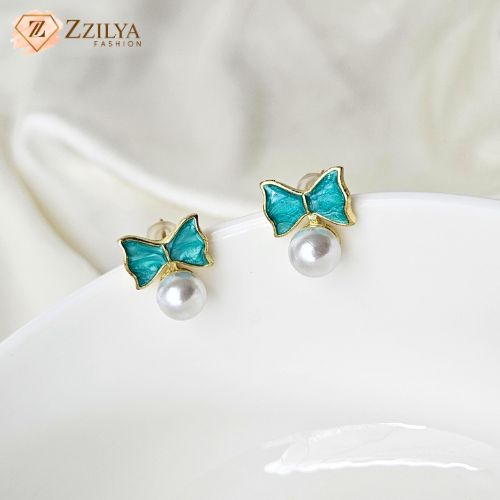 Pearl bow stud korean earrings