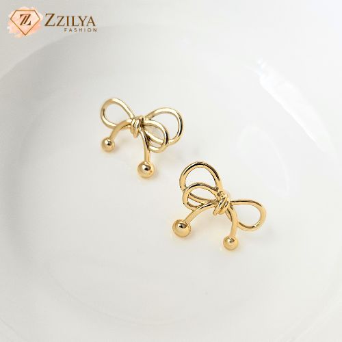 Golden Bow cute korean earrings