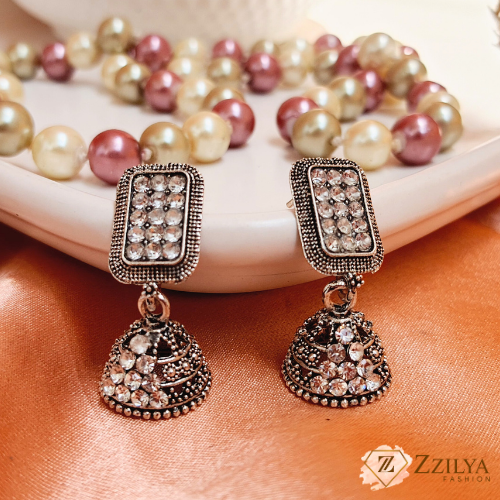 Silver Luster Oxidized Earrings Jhumka