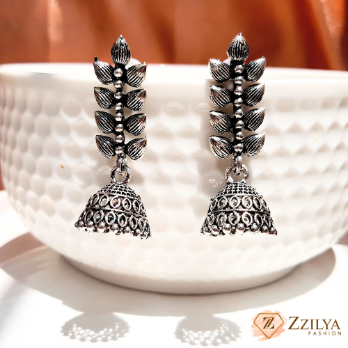 Silver Petal Jhumkis